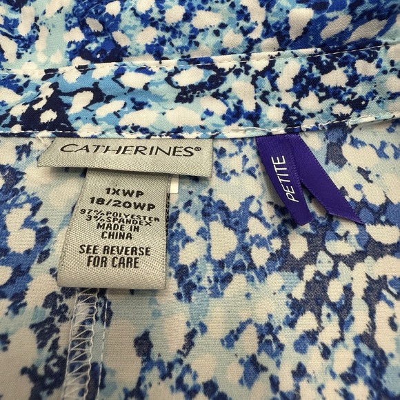 Catherines top womens 1XWP petite abstract colorful button up career office work - Picture 10 of 11